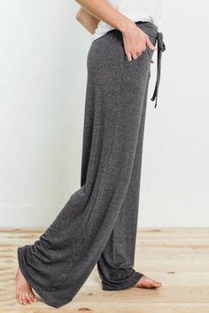 Soft stretch gray knit lounge pants. Very stretchy and loose fitting. Runs bigger and are super long! Comfy Lounge Pants, Silver Platters, Wide Leg Lounge Pants, Functional Fashion, Pair Of Pants, Drawstring Pants, Waist Pants, Lounge Pants, Fashion Street