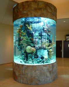 an aquarium in the middle of a lobby