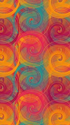 an abstract background with swirls and circles in red, orange, yellow and blue