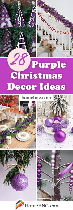 purple christmas decor ideas with text overlay