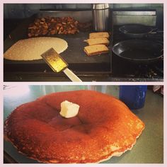 pancake being cooked in an oven with butter on top and another pancake cooking