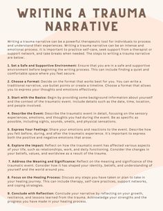 Writing a trauma narrative can be a powerful therapeutic tool. This worksheet highlights step-by-step directions for writing a trauma narrative. Books For Healing Traumas, Writing Therapy Psychology, Healing Journaling, Writing Motivation, Writing Therapy, Writing Inspiration Prompts, Counseling Resources, Narrative Writing, Emotional Awareness