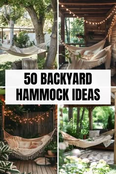 the backyard hammock has been decorated with string lights