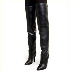 Saint Laurent Kensington 110 Leather Over-The-Knee Black Boots Extra Long Thigh High Boots! Super Sexy! Color: Black Size: Eu 40 - Run Small Will Comfortably Fit A 39/39.5 Condition: Brand New In Gifting Condition, Have Only Been Tried On In Store (Slight Bott Long Black Leather Boots, Thigh High Leather Boots, Velvet Thigh High Boots, Thigh High Sock Boots, Brown Thigh High Boots, Thigh High Stiletto Boots, Saint Laurent Boots, Leather Thigh High Boots, Velvet Boots