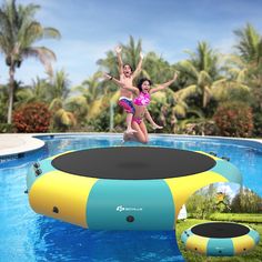 Have you ever experienced the fun of jumping on water? Then we recommend this inflatable water bouncer for you to have this novel and cool fun. It is composed of PVC material, nylon cloth and bungee cord, providing good elasticity and a long service life. The trampoline is tear-resistant, waterproof, weather-resistant, and can support 330 pounds, making it ideal for water entertainment. What’s more, the water bouncer is equipped with a 3-step rope ladder and several firm handles, allowing you to Water Trampoline, Rope Ladder, Safe Water, Splash Pad, Summer Lake, Trampolines, Bungee Cord, Calm Water, Outdoor Play