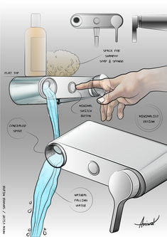 a person's hand is pouring water from a faucet