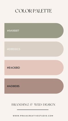 the color palette for branding and web design is shown in shades of green, brown, beige