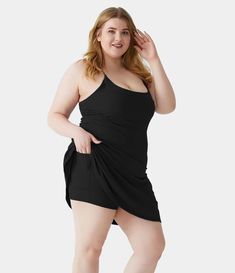 Everyday Softlyzero™ Plush Backless 2-in-1 Flare Workout Plus Size Dress-Wannabe-Easy Peezy Ballet Dance Dress, Athleisure Dress, Everyday Dress, Golf Dresses, Bleach Wash, Mini Dress Casual, Tennis Dress, Everyday Dresses, Plus Size Dress