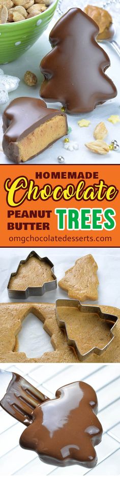 peanut butter tree cookies with chocolate frosting on top