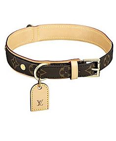 a dog collar with a tag on it's front and back side, in brown