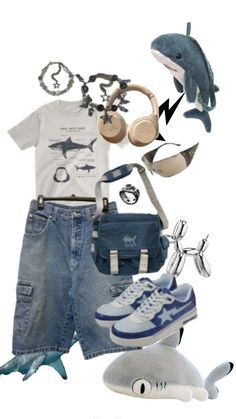 Ocean Clothing Aesthetic, Yotsubacore Outfits, Yotsuba Core Outfits, Shark Clothes, Vetements Shoes, Silly Clothes, Cooler Style, Funky Outfits, Neue Outfits