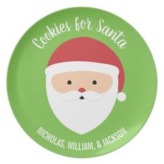 a green plate with a santa face on it