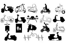 the silhouettes of scooters and mopeds are shown in black on white