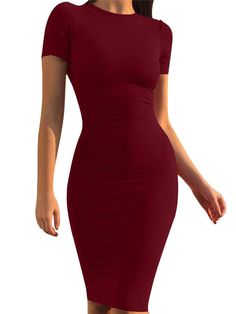 PRICES MAY VARY. Fabrics: 95% Polyester,5% Spandex, knee-length basic dress is soft, high stretchy, warm and not see through Design: Long sleeve slim dress, Simple classic, Casual basic bodycon dress, This midi dress is stretchy but fitted, Fits true to size, Fit like a glove Size: S:4-6, M:8-10, L:12-14, XL:16-18, Please feel free to contact us with any questions Occasion: This is a versatile style that can be dressed down with chunky sneakers and an oversized denim jacket, and up with heels fo Midi Club Dress, Elegant Cocktail Party, Basic Bodycon Dress, Cute Outfits With Jeans, Club Dress, Midi Short Sleeve Dress, Cocktail Party Dress, Basic Dress, Slim Dresses