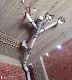 pipes and wires are attached to the ceiling