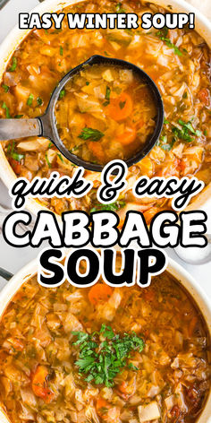 Photo collage of cabbage soup with text overlay. The Cabbage Soup Diet, Easy Winter Soups, Easy Cabbage Soup, Easy Homemade Soups, Thick Soup, Cabbage Soup Recipe, Chopped Vegetables, Dinners Easy, Easy Crockpot Dinners