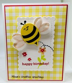 a happy birthday card with a bee on it