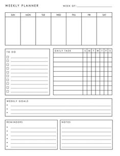 the printable weekly planner is shown in black and white