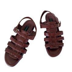 Vintage genuine brown leather Jesus strappy shoes sandals.  By Naturalizer.  Size 7 womens.  Very good condition.  No returns. Brown Strappy T-strap Sandals With Adjustable Strap, Brown T-strap Sandals With Leather Lining, Brown Synthetic Strappy Lace-up Sandals, Jesus Sandals, Brown Womens Shoes, Vintage Shoes Women, Cheap Brown T-strap Sandals With Buckle Closure, Brown Strappy T-strap Sandals With Buckle Closure, Sandals Gladiator