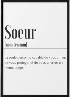 a black and white poster with the words soeur on it