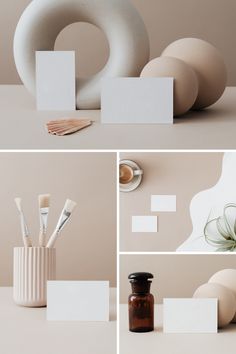 various images of different objects with white paper on them