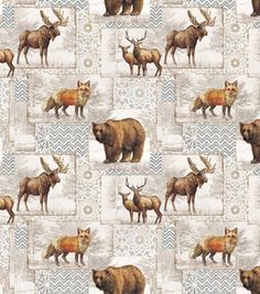 an animal themed wallpaper with many different animals on it's sides, including deer and elk