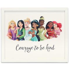 PRICES MAY VARY. Disney Princess official product: Kindness isn't always easy, but it's always the answer. This colorful and magical decor features illustrations of Rapunzel, Mulan, Cinderella, Jasmine, Tiana, Moana, and Ariel, which means it's a must-have for princesses of all ages. Framed Wood Wall Decor: With text that reads, "Courage to be kind," this sign will make an inspiring and motivating addition to your child's favorite room. Material: This playful wall decor is made of MDF. Made in t Magical Decor, To Be Kind, Cute Princess, Open Road, Disney Princesses, Be Kind, Rapunzel, Wood Wall Art, Wood Wall