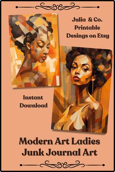 Two images of modern art African American women to use in journals. Digital Ephemera, Modern Art Printables, Art Printables, African American Women, American Heritage, Bold Black, American Women