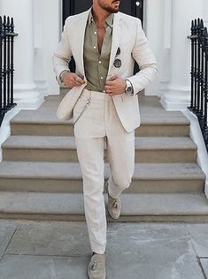 Blue Men's Wedding Linen Suits Summer Beach Wedding Suits 2 Piece Solid Colored Tailored Fit Single Breasted One-buttons 2024 2024 - $98.99 Men Linen Suit, Linen Suit Men, Linen Suits For Men, Beach Wedding Suits, Summer Wedding Suits, Beach Wedding Attire, Mens Wedding Attire, Wedding Outfit Men, Beige Suits