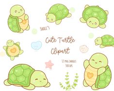 cute turtle clipart for kids and toddlers to print on t - shirts, bags or paper