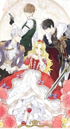 an image of some anime characters sitting on the ground with roses in front of them