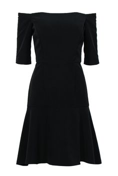 Current Boutique-Milly - Black Off-the-Shoulder Dress w/ Ruffled Skirt Sz 10 Fitted Off-shoulder Dress For Casual Wear, Chic Fitted A-line Off Shoulder Dress, Elegant A-line Off Shoulder Cocktail Dress, Date Night Dress With Ruffles And Straight Neckline, Chic Off-shoulder Dress With Ruffle Hem For Party, Fitted Off-shoulder Strapless Dress, Fitted Off-shoulder Strapless Dress For Casual Wear, Fitted Off-shoulder Strapless Dress For Casual Occasions, Chic A-line Cocktail Off Shoulder Dress