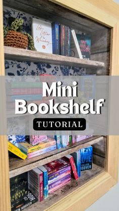 a book shelf with books on it and the title overlay reads mini bookshelf