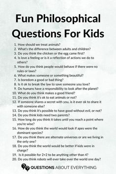 a poster with the words fun phosphical questions for kids written in black