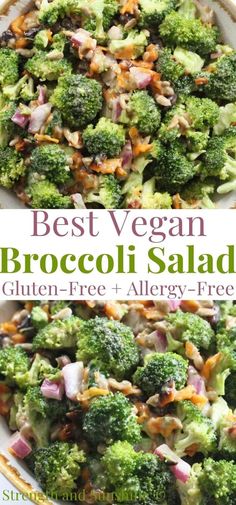 broccoli salad in a bowl with text overlay