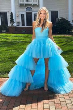 Blue tulle long prom dress blue tulle formal dress,PD22895 on Storenvy Boujee Dresses, Tulle Formal Dress, Fantastic Dress, Prom Dress Blue, Tulle Long Prom Dress, High Low Prom Dress, Formal Dresses Graduation, Preppy Prom, Strapless Prom Dress