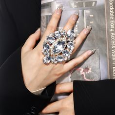 Luxury Rhinestone Oversized Big Large Ring Party Gifts Crystal Adjustable Geometric Open Rings Drag Large Rings, Queen Jewelry, Open Rings, Party Rings, Big Rings, Large Ring, Open Ring, Party Gifts, Jewelry Rings