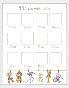 a printable baby shower chart with animals on it