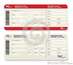 two boarding pass cards with airplane and world map in the background stock photo - image