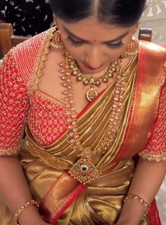 South Indian Bride Saree, Bridal Sarees South Indian, South Indian Jewelry, Bridal Sarees, Designer Blouse Patterns, Bridal Jewellery Indian, South Indian Wedding, Designer Blouse, South Indian Bride