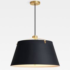 a black lamp hanging from the ceiling