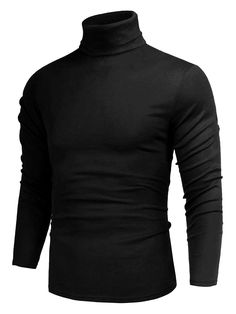 Negro Casual Collar manga larga Tela Liso  Embellished Estiramiento medio Black Turtleneck Men, Men Turtleneck, Plain Black T Shirt, Black Turtle Neck, Turtleneck T Shirt, Color Block Tee, Tee Shirt Homme, Black Turtleneck, Basic Shirts