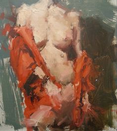 an oil painting of a naked woman in red