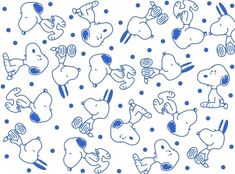 the blue and white drawing shows different types of cartoon characters, with dots on them