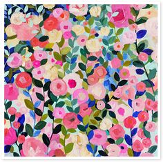 an abstract painting with many different colored flowers