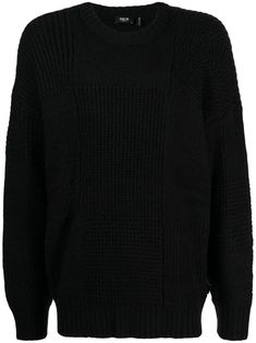 black knitted construction waffle effect round neck long sleeves straight hem ribbed cuffs and hem Knitted Jumper, Black Knit, Waffle Knit, Waffles, Knitted Sweaters, Jumper, Knitwear, Top Brands, Round Neck