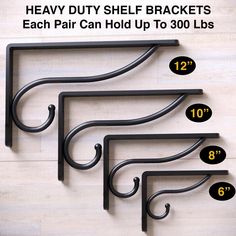 the measurements for heavy duty shelf brackets are shown in three different sizes and shapes, along with