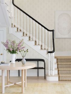 Mersenne Taupe Geometric Wallpaper from the Radiance Collection by Brewster Home Fashions Wallpaper Narrow Staircase, Modern Wallpaper Stairs, Wallpaper By Staircase, Modern Character Home Wallpaper, Paris Houses Wallpaper, White Stairs Wallpaper, Split Level Entry Wallpaper, Panel Wallpaper Stairs, Foyer Wallpaper