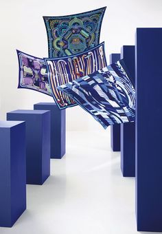 Fall-Winter 2012 Hermès silk collection  Silk twill scarves: "Parures des Maharajas", "Camails", "Les cannes" and "Astrologie Nouvelle".   Photo : Nathaniel Goldberg Scarves Display, Nathaniel Goldberg, Scarf Collection, Campaign Fashion, Painted Scarf, Silk Scarf Painting, Flatlay Styling