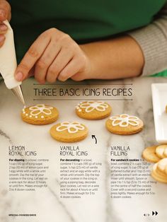 an advertisement for royal icing cookies with instructions on how to frost them and what to use the icing